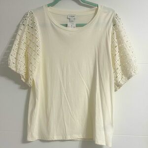 J. Crew Factory Puff Sleeve Tee with Eyelet Detailing L NWT